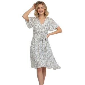Sienna Sky Floral Faux Wrap Dress With Flutter Sleeves Size XS